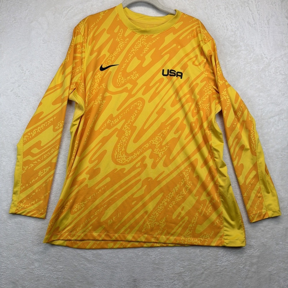USA‎ Nike Goalkeeper Jersey Men's XL Yellow Dri-FIT Long Sleeve Soccer USMNT